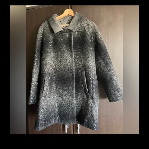 Milly Women's Sequin Wool Angle Coat Charcoal Long Blazer Ombre size M - Picture 3 of 5